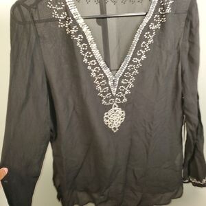 Chic Black Embellished Women's Blouse
